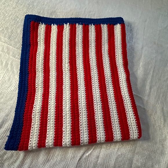 Handmade by May,” American Pride” red white and blue crocheted blanket - Picture 2 of 3